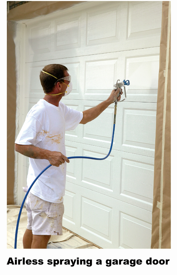 Airless spraying garage door w caption